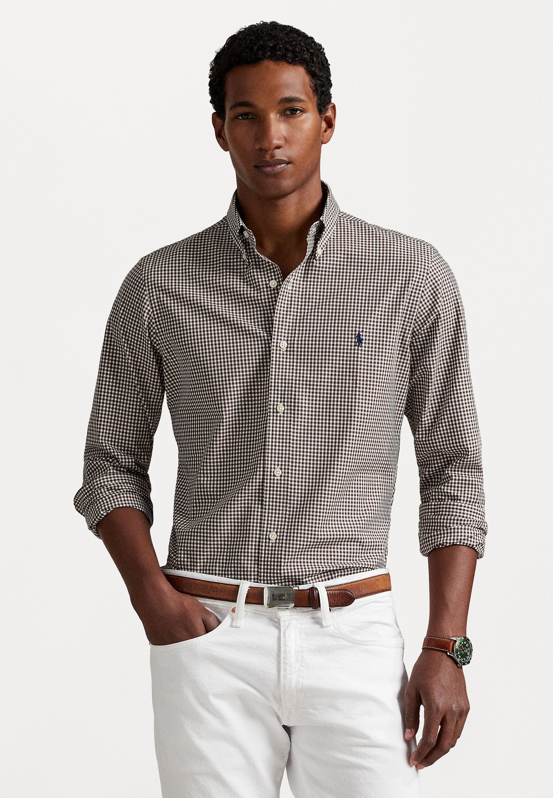 Polo Ralph Lauren CUSTOM FIT GINGHAM STRETCH POPLIN SHIRT - Shirt - koperbruin/wit