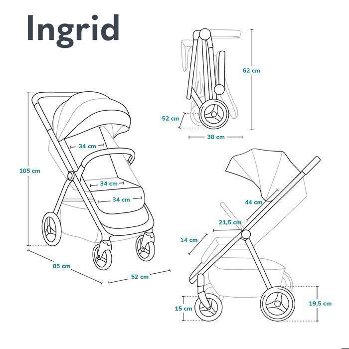 Poussette compacte LIONELO Ingrid - Amortissements - Jusqu'à 22 kg - Légère & pliable - Rose