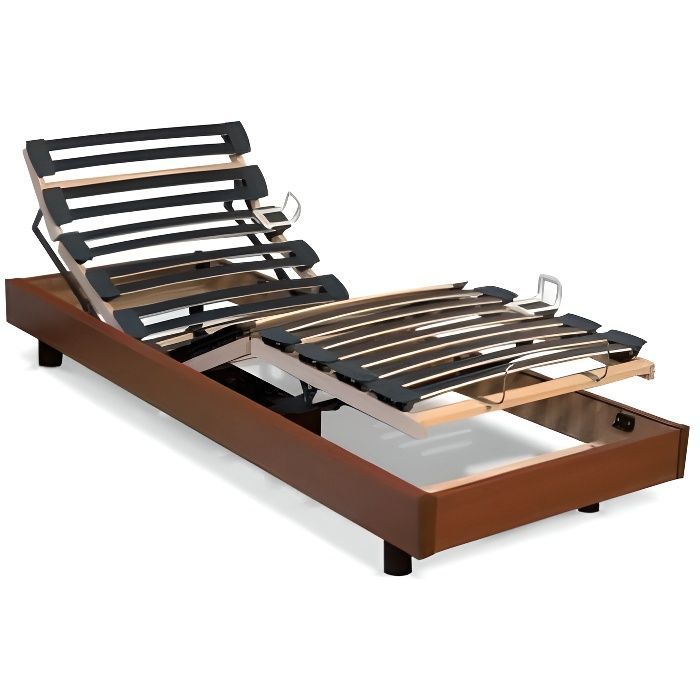 Base de cama de relajación con somier de láminas multicapa - VENTE-UNIQUE - 5 secciones - firmeza regulable - 80x200cm - madera de cerezo