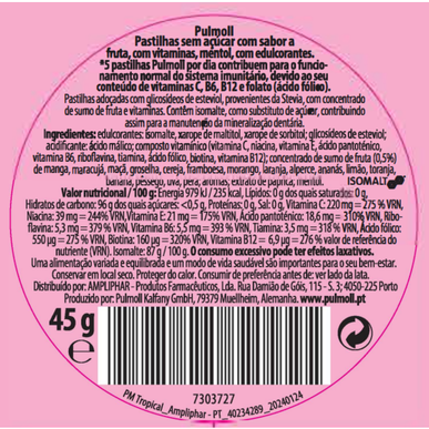 Pulmoll Bonbons Tropické vitamíny bez cukru, zklidňující pastilky do krku 45g