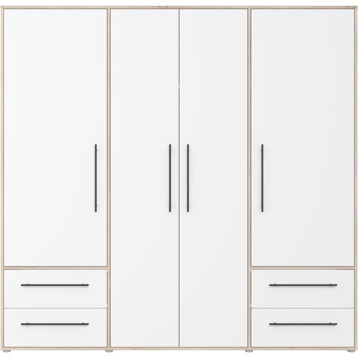 Armoire - Chêne Sonoma / Blanc mat - 4 portes battantes - L205,9 x P58,8 x H200 - MOKKARIS