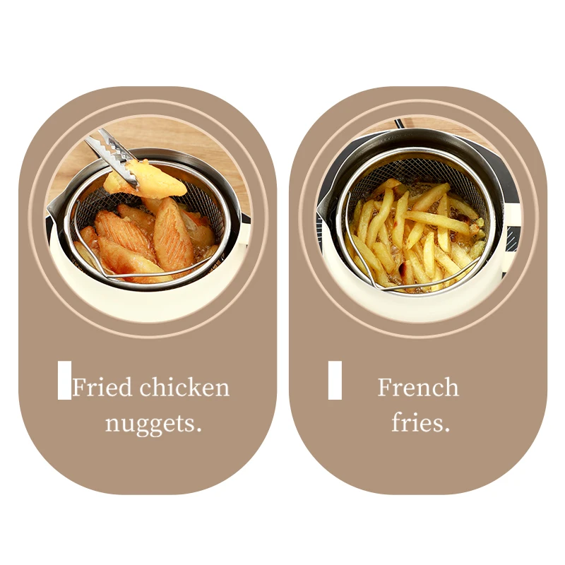 Friteuse en acier inoxydable avec panier à friture, bac à graisse de bacon avec passoire, grande capacité, pour la cuisine.