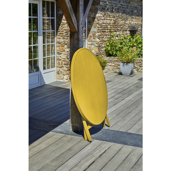 Ensemble repas de jardin 4 places en aluminium - Jaune moutarde