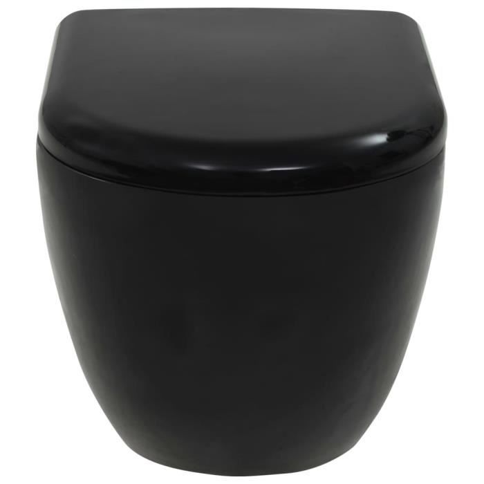 WC sospeso - KIMISS - Ceramica - Nero - Funzione di chiusura ammortizzata - Installazione semplice