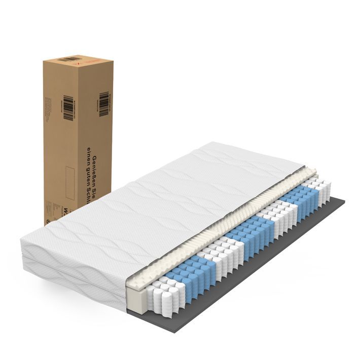 Matelas à Ressorts pour adulte 180x200 cm, fermeté H3, 20 cm d'épaisseur, Ergonomique 7 zones, Mousse, Blanc