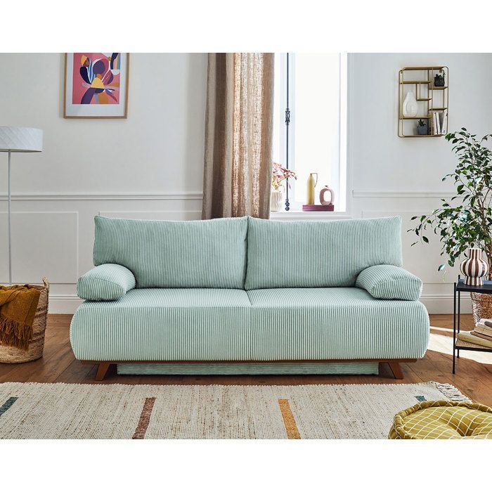 Cristal – 3-Sitzer-Schlafsofa mit Stauraum – aus Cord – Blau