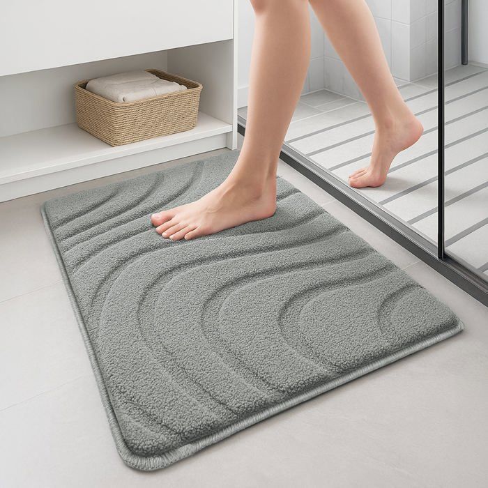 VOUNOT® Lot de 2 Tapis de Bain Antidérapant microfibre motif ondulé 50x80cm gris