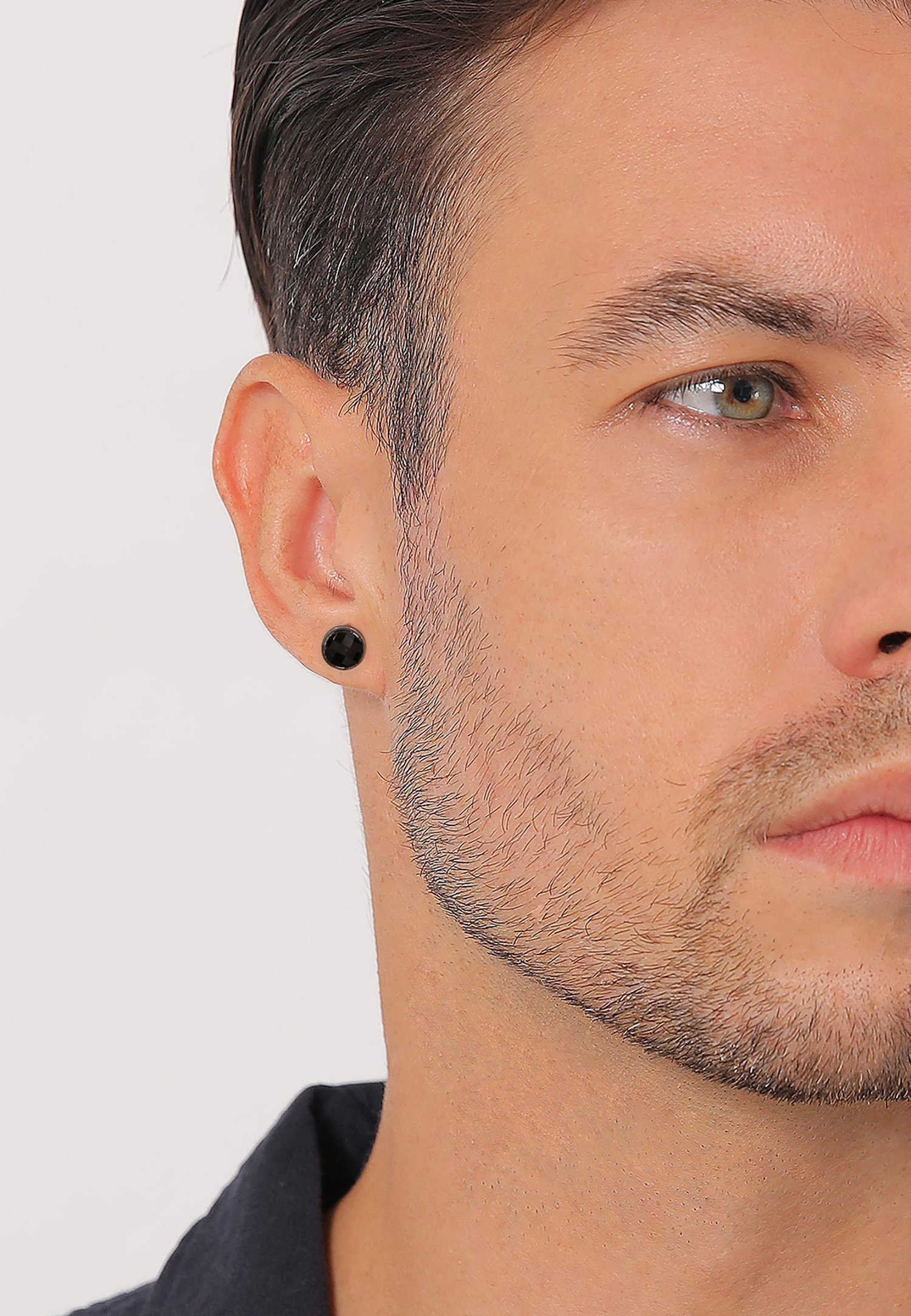 KUZZOI Kuzzoi Boucles d'oreilles Hommes Cristaux Swarovski Ronds Noirs Argent Sterling 925 Party / Nouvel An