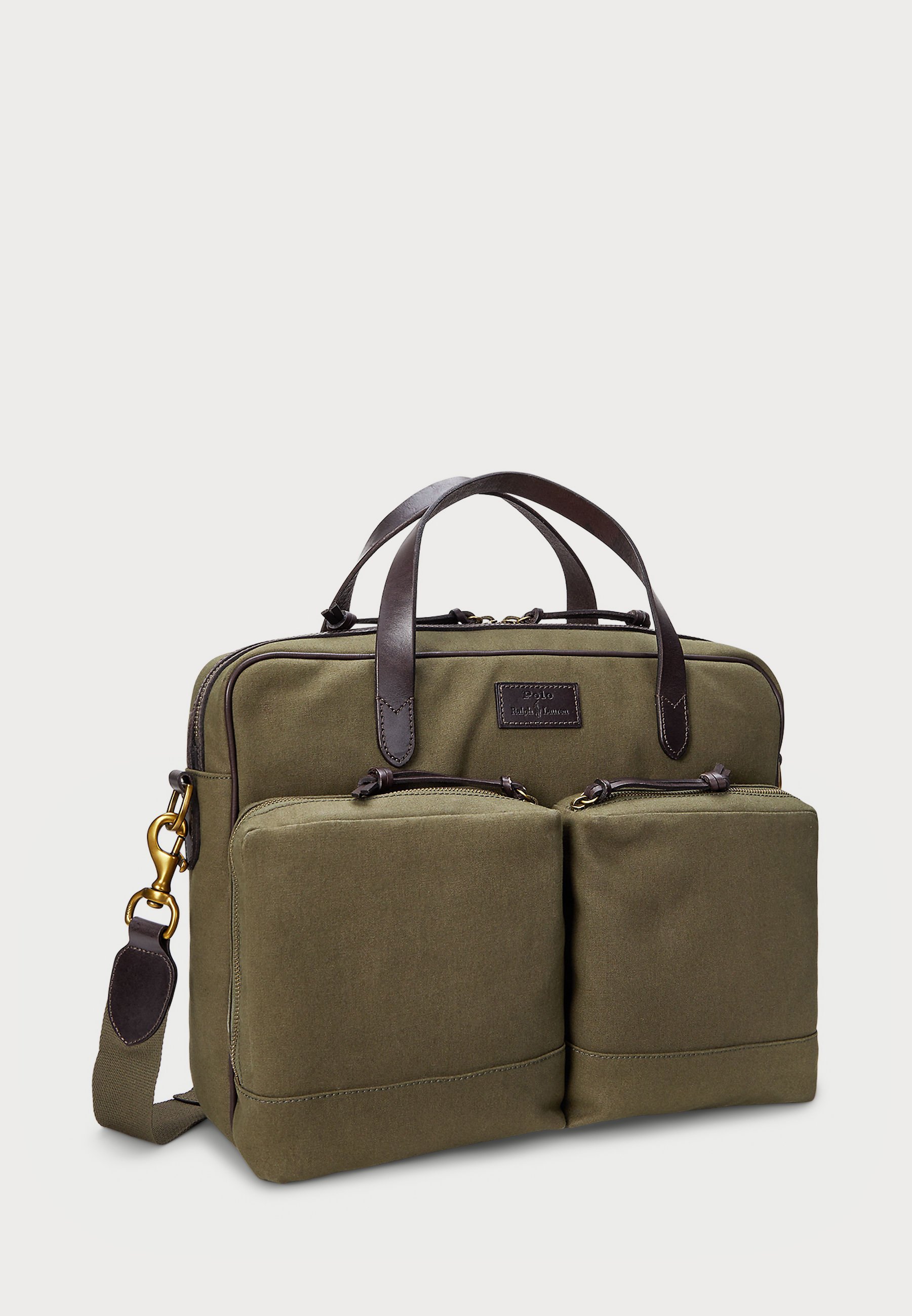 Polo Ralph Lauren canvas tas met leren afwerking - Laptoptas - Defender groen/donkerbruin