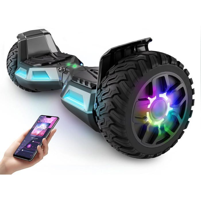Hoverboard, 8.5-inch self-balancing electric scooter with Bluetooth, wheels and LED lights for children and adults, Grey