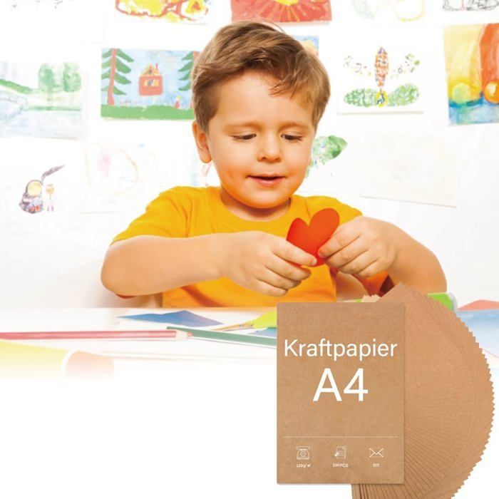 A4 kraftpapier - bedrukt - pak van 100 vellen - 120 g - bruin - matte afwerking - ideaal voor knutselprojecten