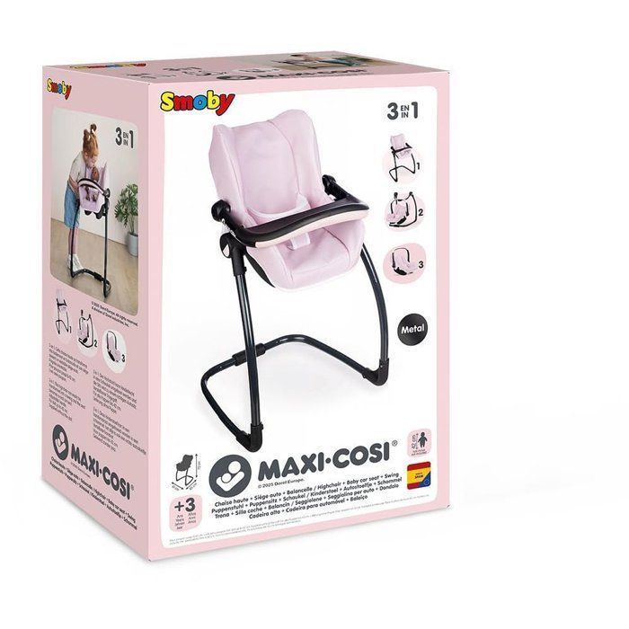 SMOBY - Maxi cosi - Siège + Chaise haute rose  -3 en 1 - Pour poupon - Dès 3 ans
