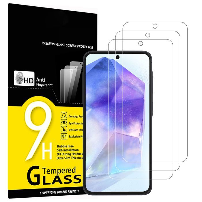 Lot de 3, Verre Trempé pour Samsung Galaxy A55 5G Film en Protection écran efficace contre les Rayures - sans Bulles