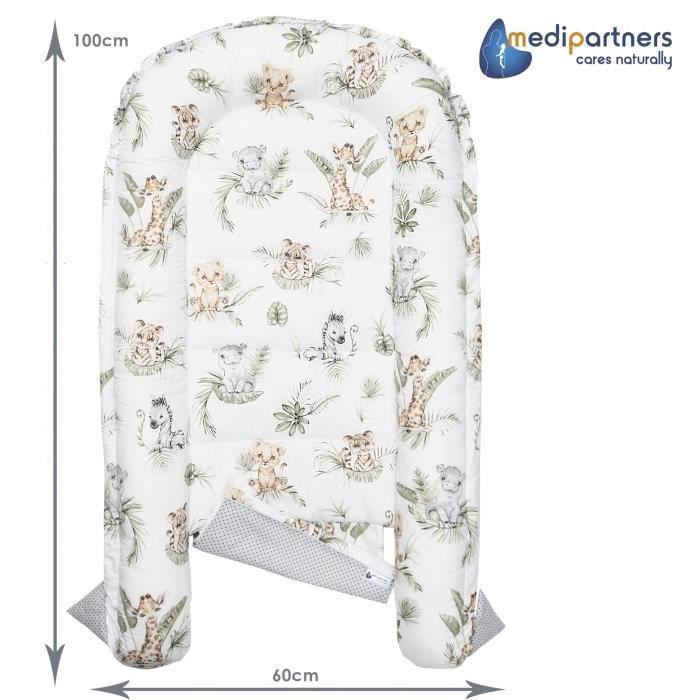 Medi Partners Baby Bed Reducer 100% Cotton Newborn Baby Nest with Removable Insert 100x60x15 cm Safari with Minky Beige
