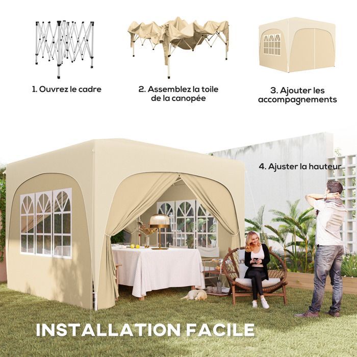 Outsunny Pavillon/Partyzelt – Faltbar – 3 x 3 x 2,73 m – Tragetasche – Sand