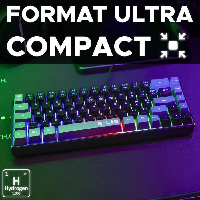 Teclado Gamer - The G-Lab - KEYZ HYDROGEN - Tamanho Compacto 60% - Retroiluminado - Com Fio - Preto/Cinza