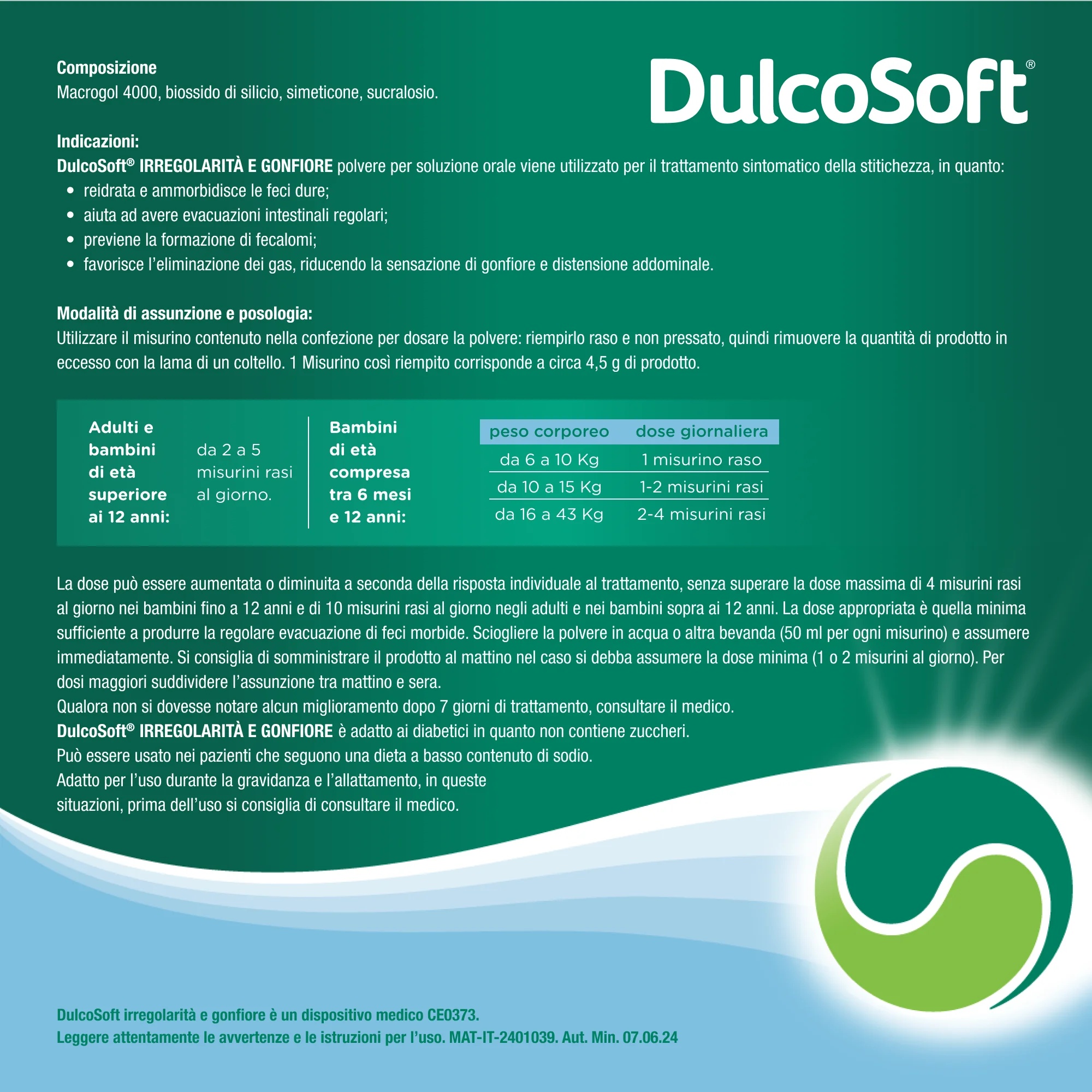 Pó Dulcosoft para inchaço e irregularidades 200 g. Começa a agir em 24 a 48 horas.