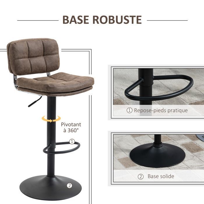 HOMCOM - Tabourets de bar - Revêtement synthétique PU - 41.5x45x107cm - Marron
