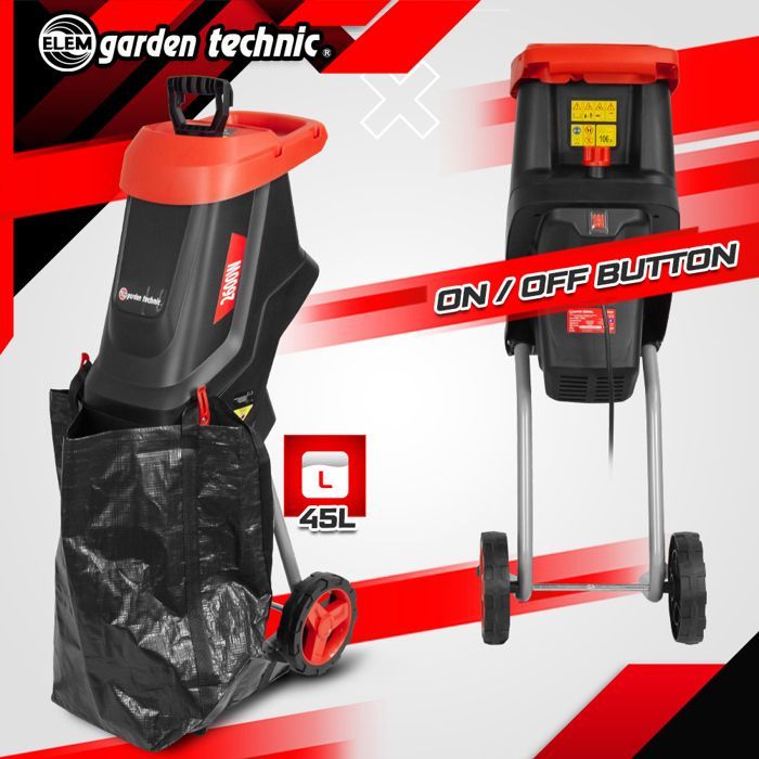 Trituratore da giardino - ELEM GARDEN TECHNIC - 2600W - Sacco di raccolta da 45L - Diametro di taglio 45mm - Elettrico