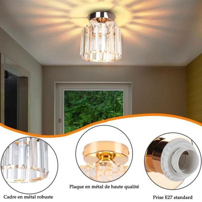 Lámpara de techo moderna de cristal SAYOO, araña de cristal dorado, pantalla cilíndrica de Ø15 cm, 1 unidad para pasillo, entrada, cocina.