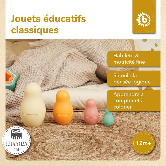 Matrioska de silicone Bieco para crianças com tema tropical | Jogos educativos para bebês de 1 ano | Boneca russa | Brinquedo educativo para crianças de 1 ano