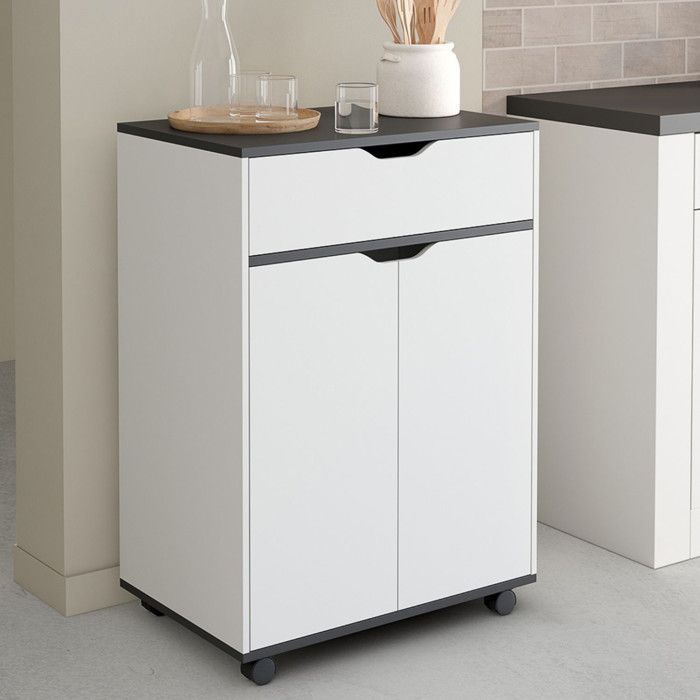 IDMARKET Desserte de cuisine COSY placard avec tiroir bois blanc et plateaux gris L.60 CM