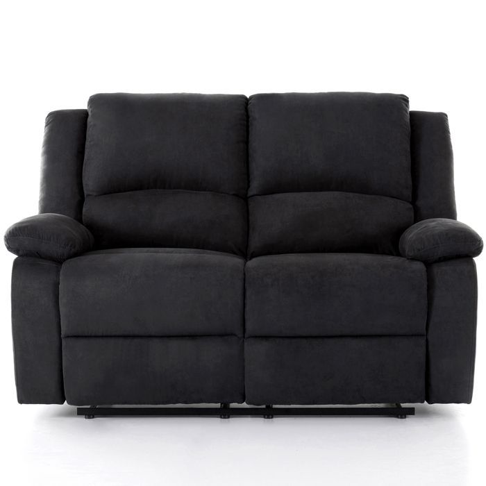 Sofá reclinável LEO de 2 lugares em microfibra - Preto - L143 x P93 x A96cm - LOUNGITUDE