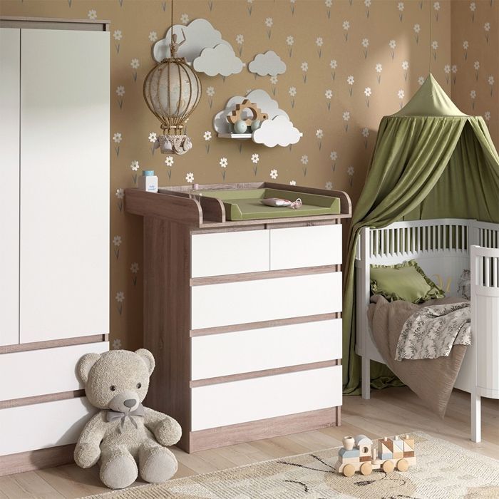 Emma changing table 80x110.2cm with 5 drawers Sonoma/white Vicco 51736