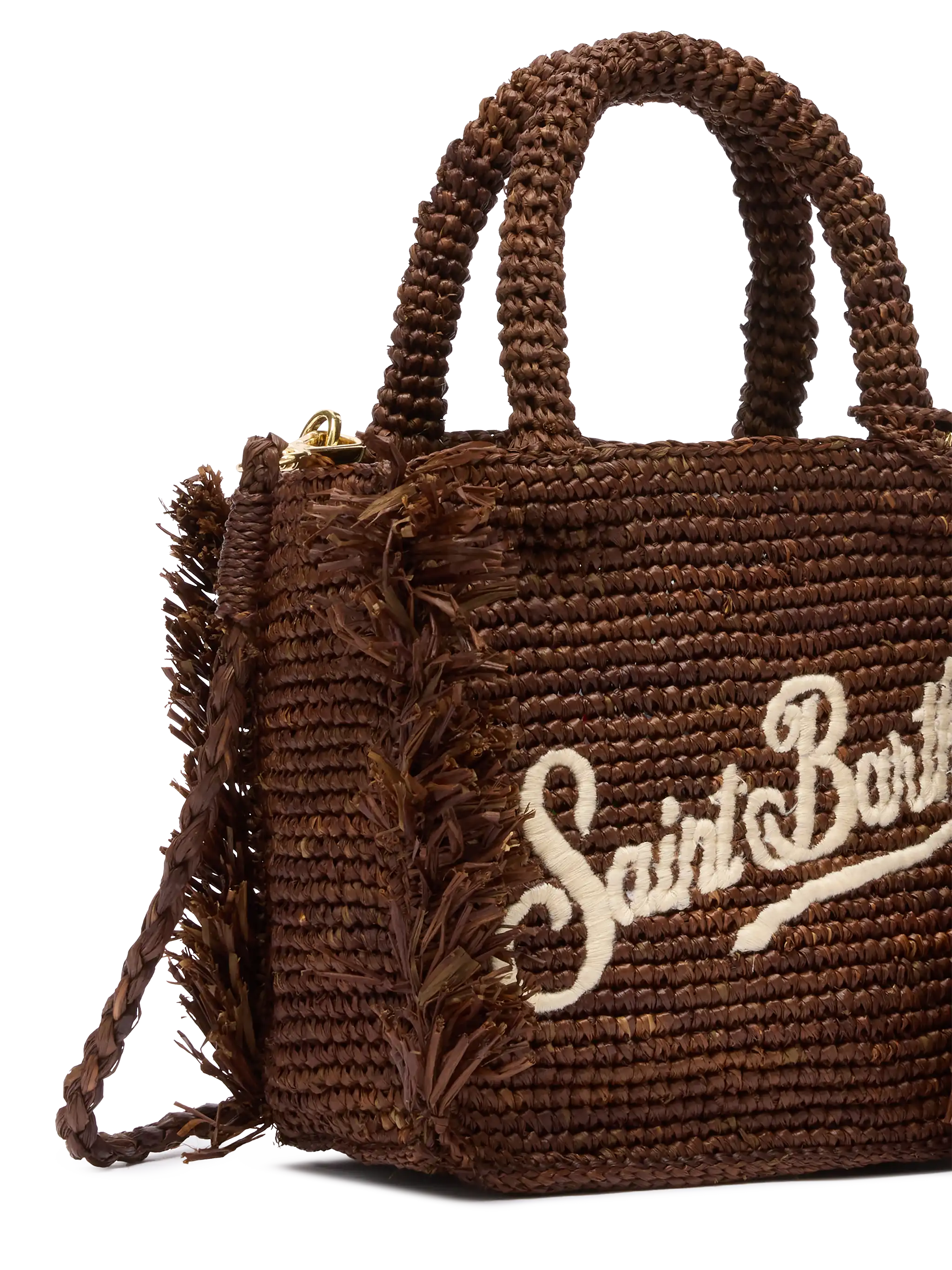 Mini-sminkepose i raffia med Saint Barth-frynser og broderi