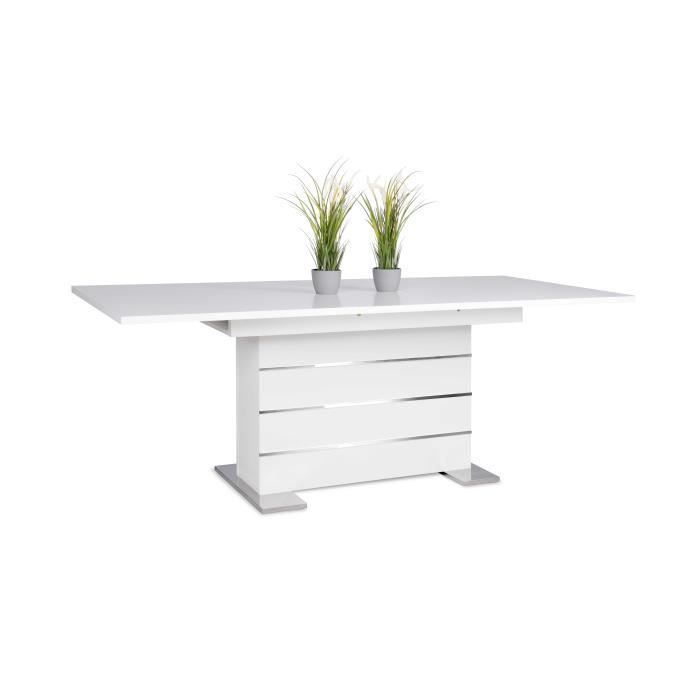 Uitschuifbare tafel voor 6-8 personen - Rechthoekig - Melamine gecoat spaanplaat - Mantova - Wit en aluminium - L 160-200 x B 90 x H 75 cm
