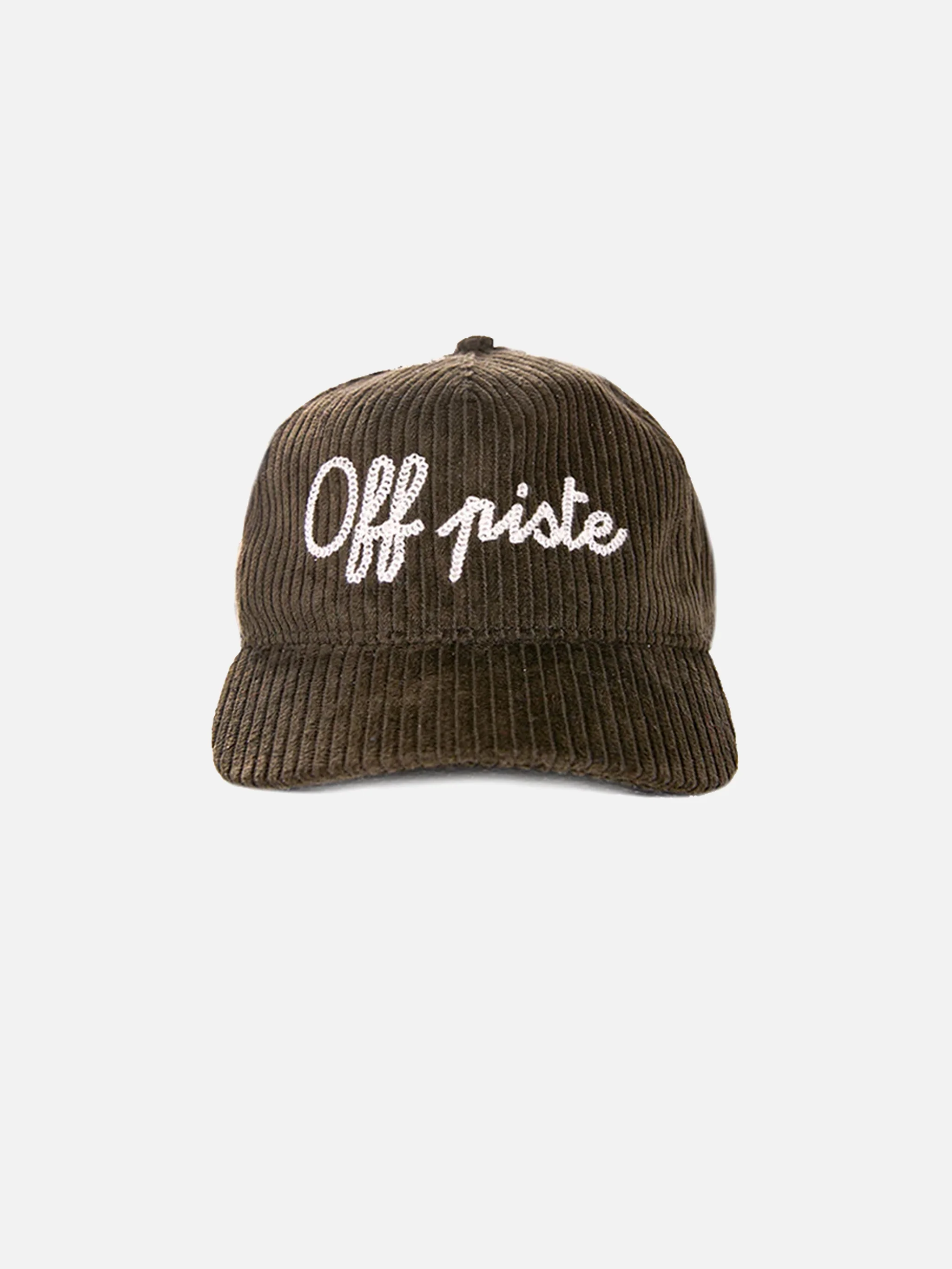 Olijfgroene corduroy baseballpet met off-piste borduurwerk