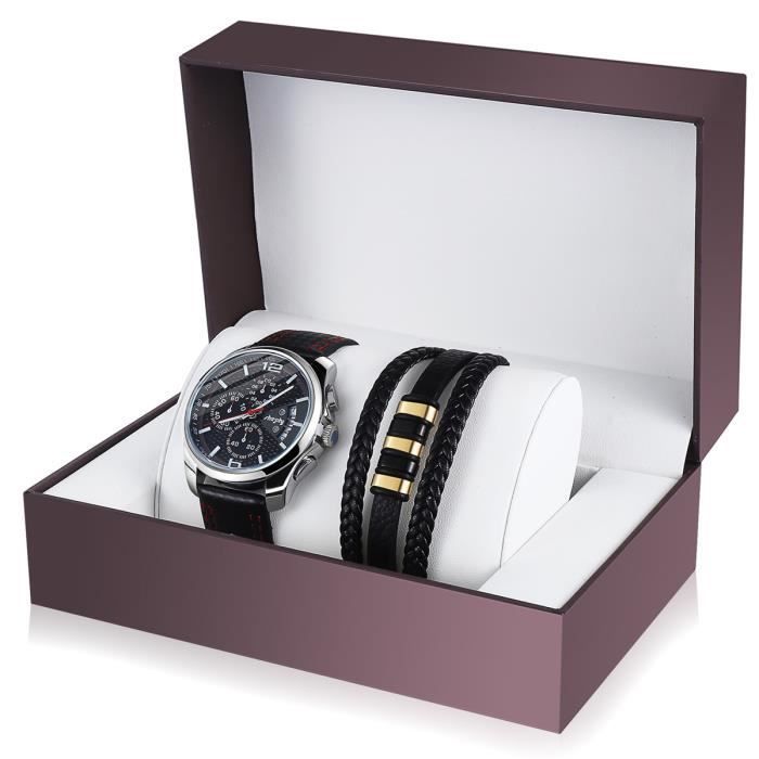 Set regalo Orologio da uomo + Bracciale da uomo - Cronografo sportivo al quarzo impermeabile, nero, marca SHARPHY