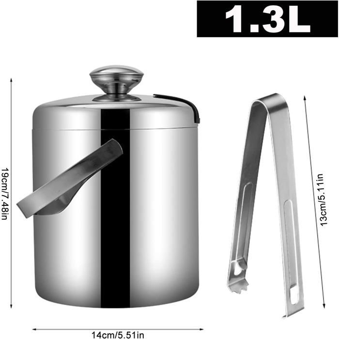 Seau glace isotherme 1.3L pinces, acier inox, rafraîchisseur bouteille bar fêtes pique-nique