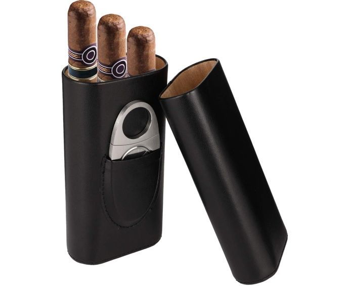 Estuche para puros, estuche protector de cuero para 3 puros, negro.