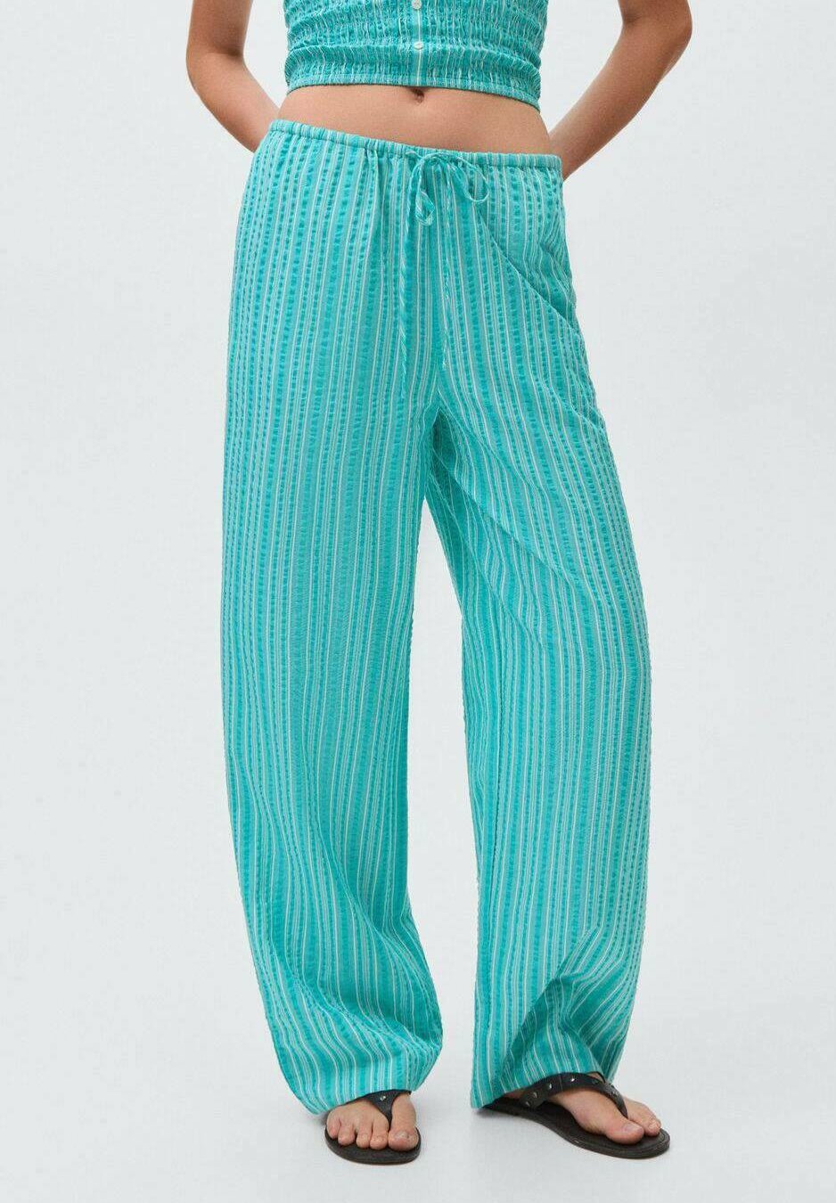 Mango Kids PRUHOVANÉ S VÁZAČKOU - Broek - turkoois