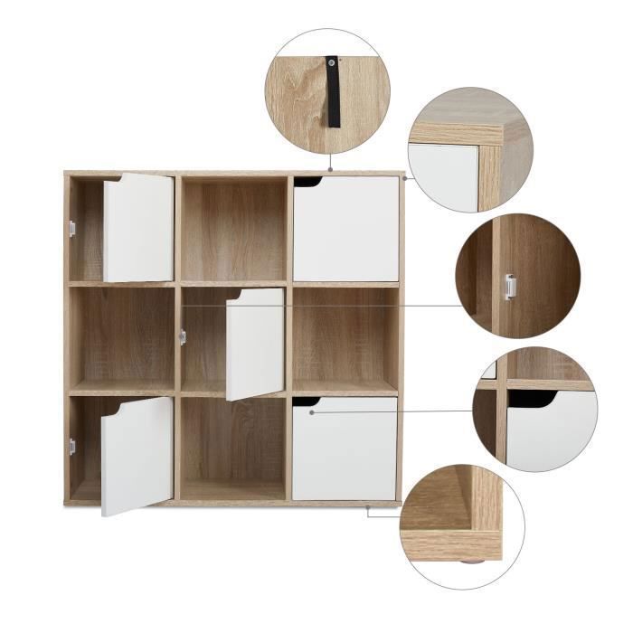 Estante para livros com 9 compartimentos, sendo 4 abertos e 5 com portas - Mondeer