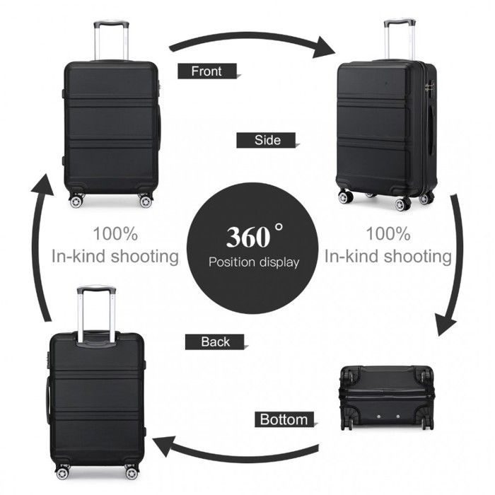 Kono Valise Cabine 51.5x38x21cm Ultra Légère Rigide Bagages Cabine en ABS Valise de Voyage avec 4 roulettes et Serrure TSA, Noir
