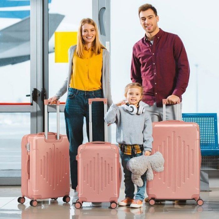 ALIGHTUP - Set di valigie - Set di 3 valigie con ruote - Strisce a rombi - Oro rosa