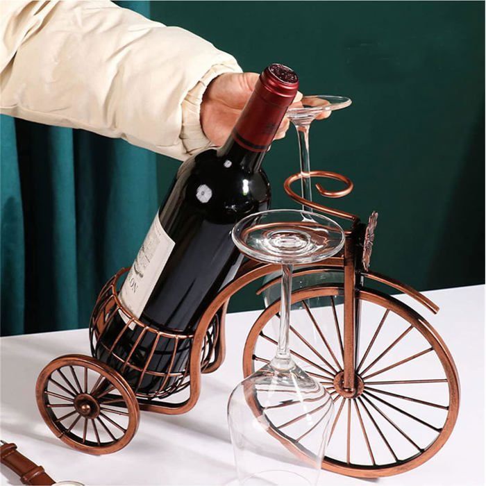 Botellero - Botellero vintage con forma de bicicleta - También se puede usar como soporte para copas de vino - Armario para vinos -
