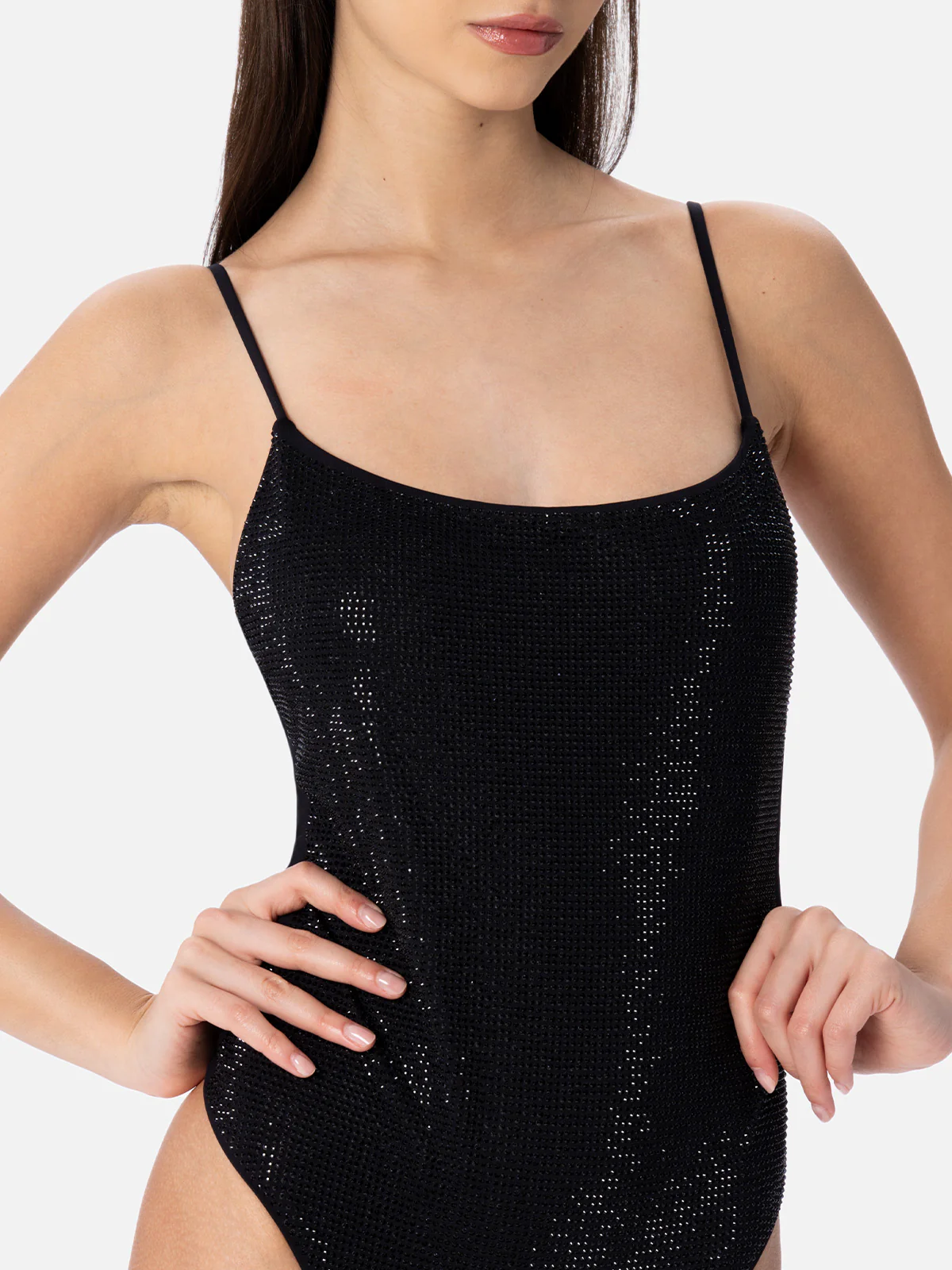 Cecille zwart badpak uit één stuk voor dames met strass-steentjes
