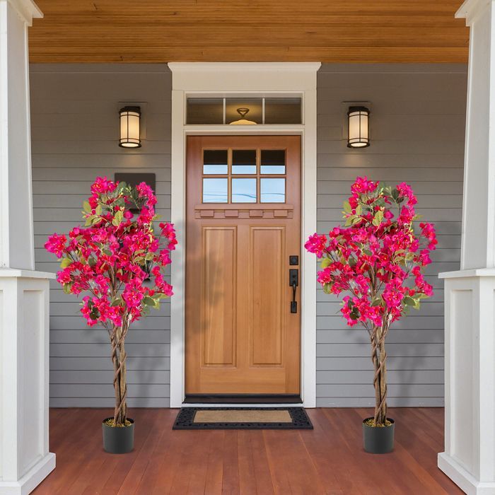 Kunstig bougainvillea-træ til indendørs brug - RELAX4LIFE - Sæt med 2 stk. - 120 cm - 360 blomster - 40 blade - 3 grene - 2 rottingpinde - lyserød