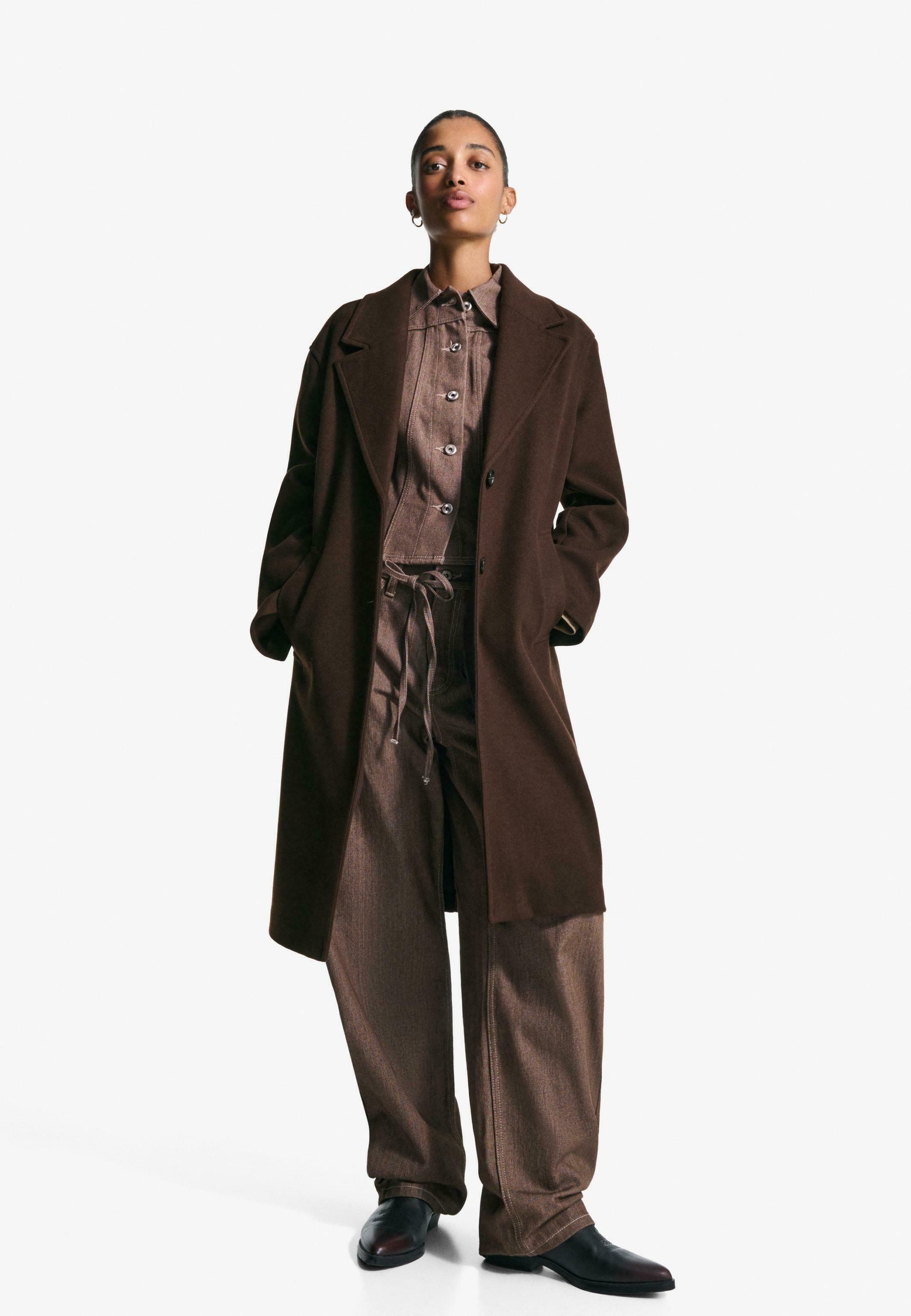 Bershka Classic coat - mottled dark brown
