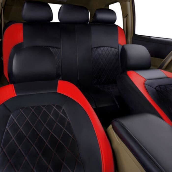 Housses de siège de voiture - MIOLOE - Ensemble complet 9 pièces - Cuir PU - Universelles - Rouge
