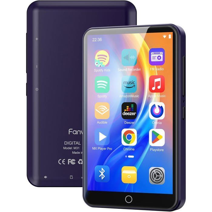 Lecteur MP3 80GB avec WiFi Bluetooth - écran Tactile IPS 4 Pouces, Lecteur de Musique pour Enfants, Lecteur MP4 Android avec Spotify