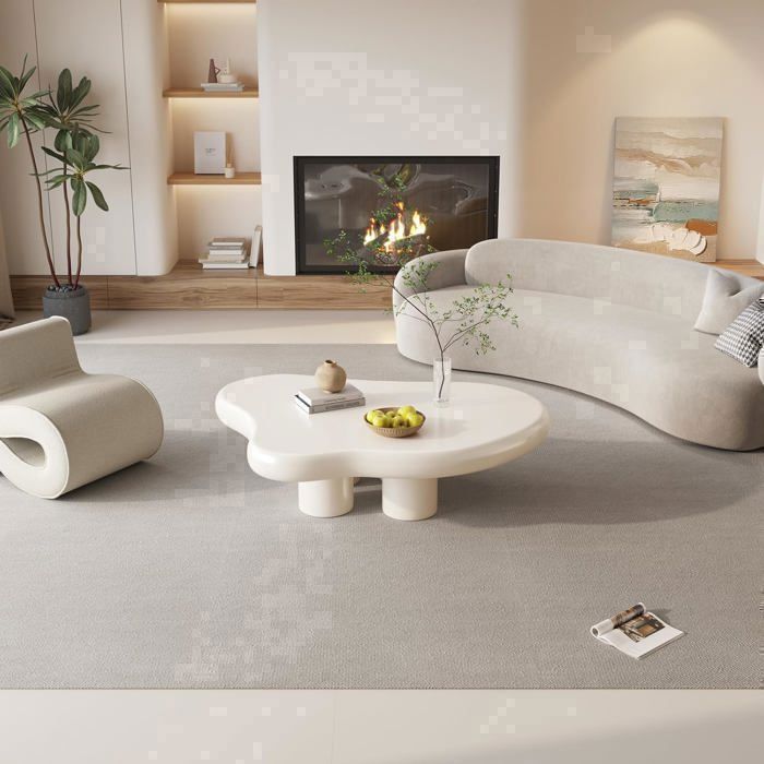 Cloud salontafel, minimalistische salontafel met onregelmatige vier poten voor de woonkamer (crème wit, 90 cm)