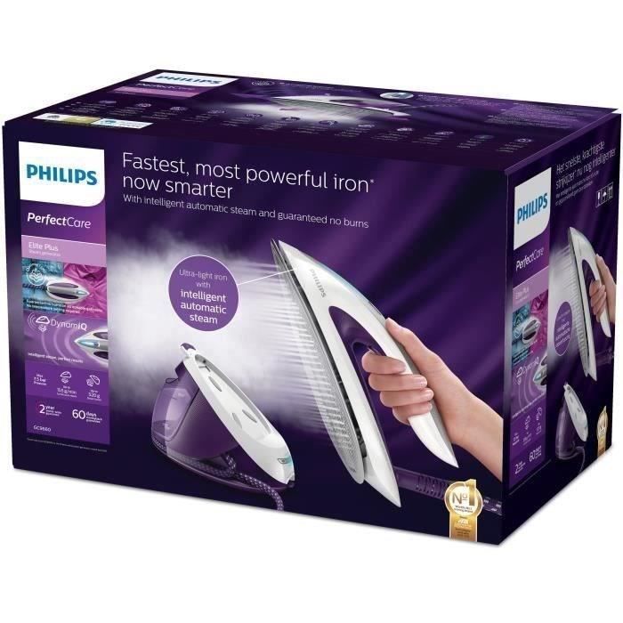 Plancha con generador de vapor - PHILIPS - GC9660/30 - PerfectCare Elite - 7,5 bares - 1,8 L - Blanco/Morado