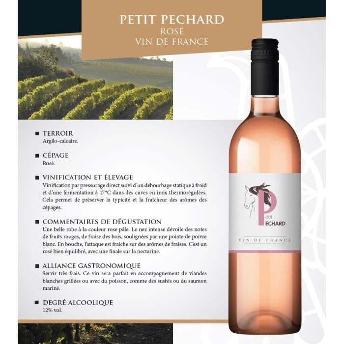 Compra 4 y llévate 2 gratis. Petit Péchard - Vin de France - Vino rosado Languedoc - 6 botellas de 75 cl