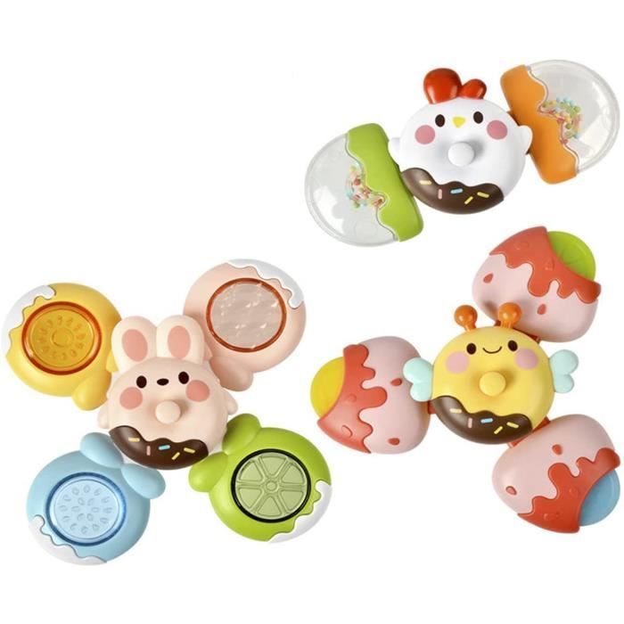 Juguetes de baño para niños - Juguetes giratorios con ventosa - Animales adorables - 3 piezas - Tema de dulces - Blanco