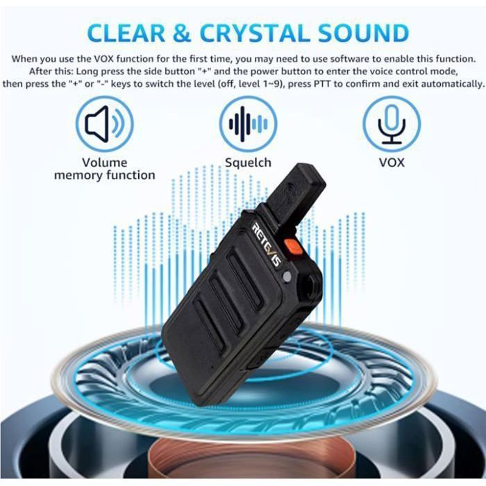 Walkie Talkie Retevis RT619 con auriculares, PMR446 Mini 16 canales VOX Squelch, radio Micro USB sin licencia de 1300 mAh (4 unidades)