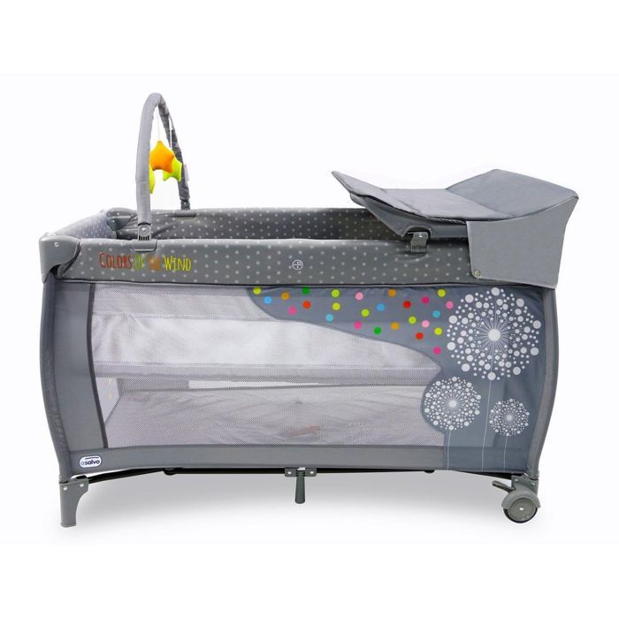 Cuna de viaje ASALVO Dandelion con arco y cambiador - Gris - 60x120 cm
